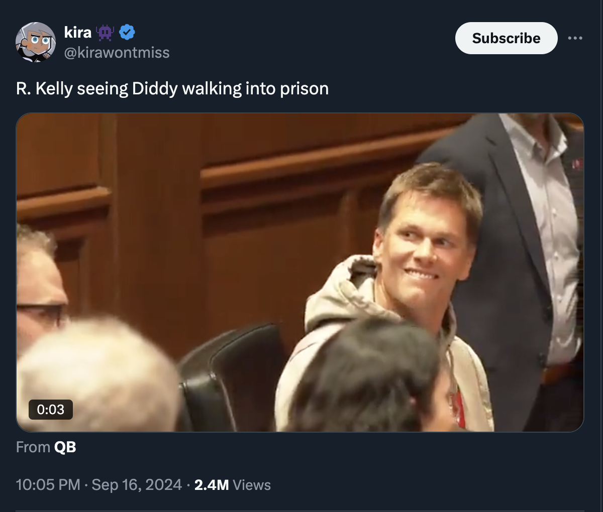 p diddy funny meme - kira R. Kelly seeing Diddy walking into prison From Qb 2.4M Views Subscribe